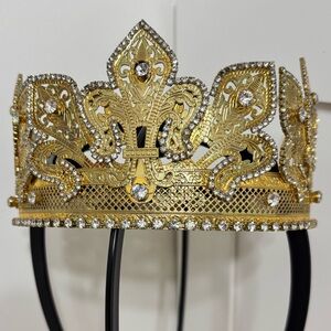 Vintage DINA USA Gold Rhinestone Tiara Crown Filigree Pageant Costume Headpiece